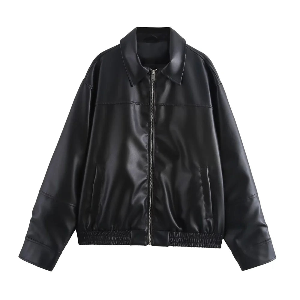 Blouson tendance en simili cuire - Style décontracté et élégant
