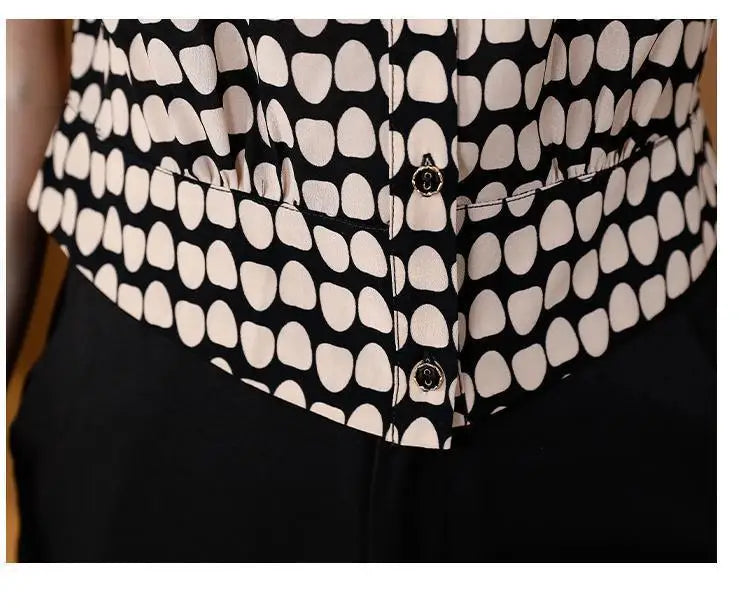 Temperament Fashion Summer Chiffon Shirts Women Polo-Neck Single Breasted Polka Dot Western Style Short Corset Short Sleeve Tops