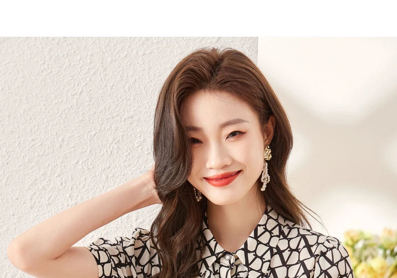 NAVIU Elegant Women Ruffles Shirt New Summer Temperament Short Sleeve Slim Chiffon Blouses Office Ladies Work Tops
