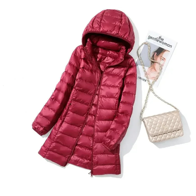 Plus Size Women's Autumn and Winter New Lightweight Down Jacket Women's Mid-length Korean-style Hooded Light Jacket Large Size