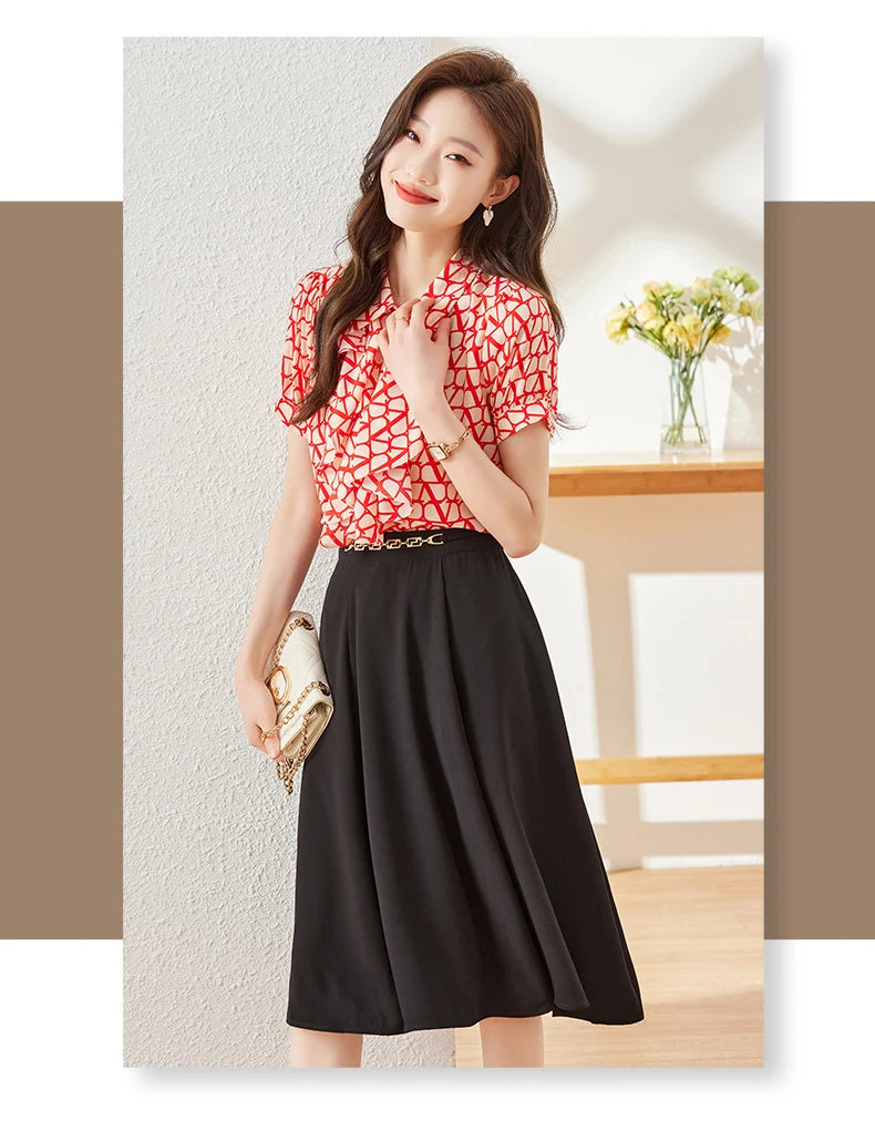 NAVIU Elegant Women Ruffles Shirt New Summer Temperament Short Sleeve Slim Chiffon Blouses Office Ladies Work Tops