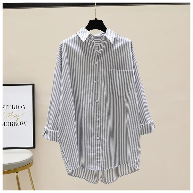 Striped Shirt Women Shirts Summer Autumn Fashion Female Office Lady Loose Blouse Long Sleeve Sun Protection Tops Casual Shirts