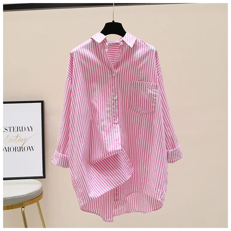 Striped Shirt Women Shirts Summer Autumn Fashion Female Office Lady Loose Blouse Long Sleeve Sun Protection Tops Casual Shirts