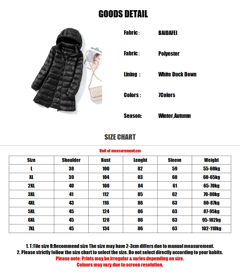 Plus Size Women's Autumn and Winter New Lightweight Down Jacket Women's Mid-length Korean-style Hooded Light Jacket Large Size