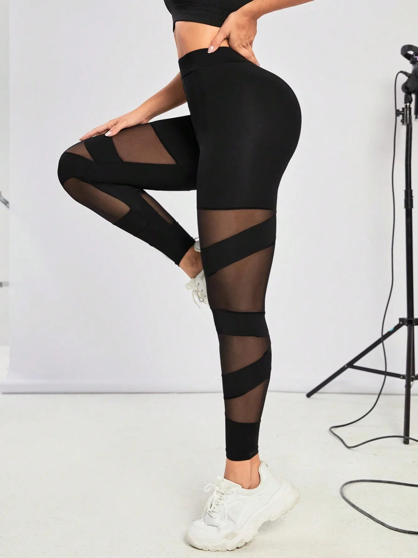 Mesh Insert Wideband Waist Sports Leggings