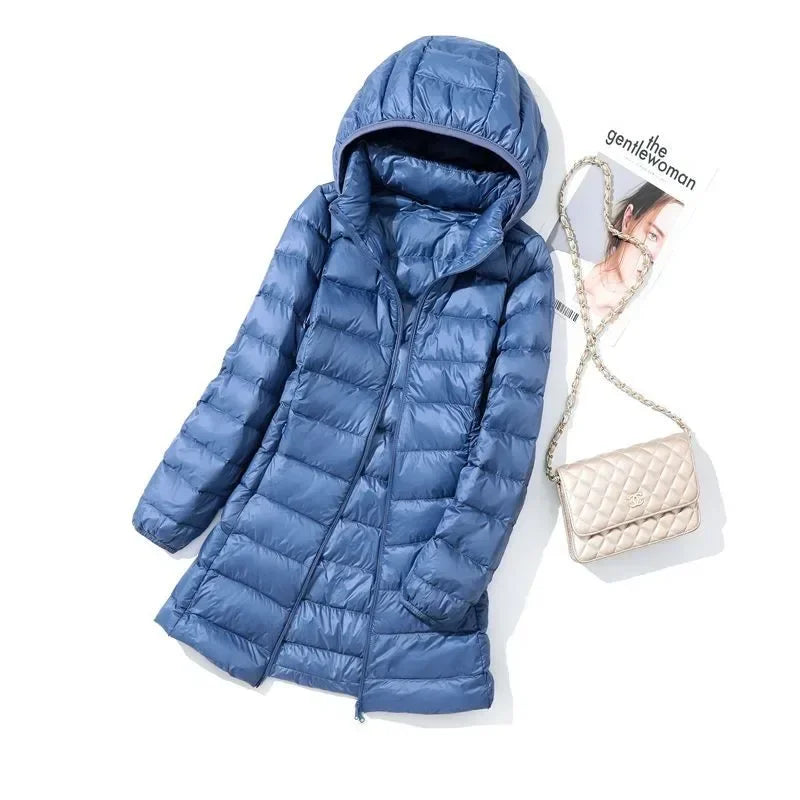 Plus Size Women's Autumn and Winter New Lightweight Down Jacket Women's Mid-length Korean-style Hooded Light Jacket Large Size