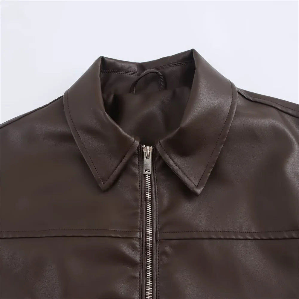 Blouson tendance en simili cuire - Style décontracté et élégant