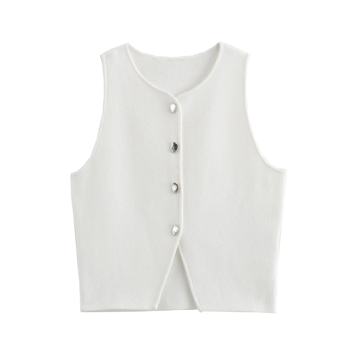 MUJER Pink Knit Sleeveless Vest Women Cropped Sweater Vest Top Women Yellow Button Vests Women Streetwear Waistcoat Knitwears