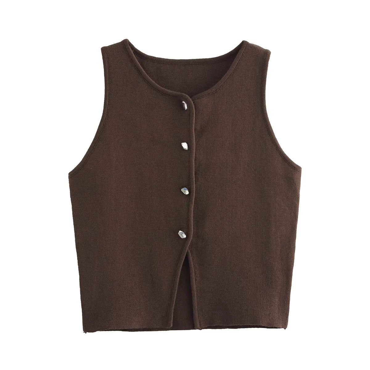 MUJER Pink Knit Sleeveless Vest Women Cropped Sweater Vest Top Women Yellow Button Vests Women Streetwear Waistcoat Knitwears