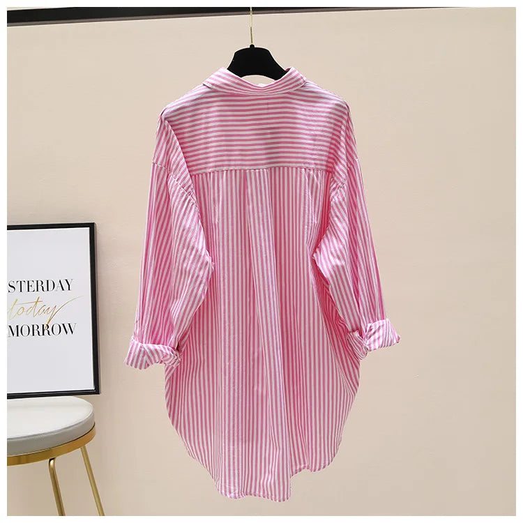 Striped Shirt Women Shirts Summer Autumn Fashion Female Office Lady Loose Blouse Long Sleeve Sun Protection Tops Casual Shirts
