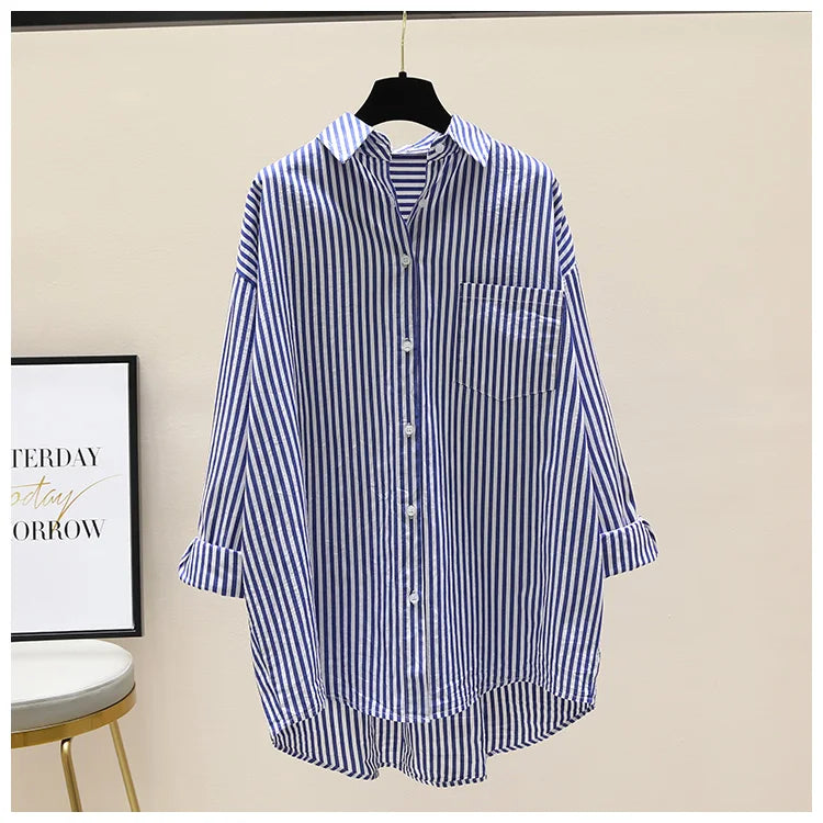 Striped Shirt Women Shirts Summer Autumn Fashion Female Office Lady Loose Blouse Long Sleeve Sun Protection Tops Casual Shirts