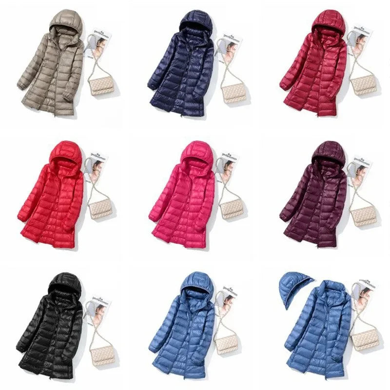 Plus Size Women's Autumn and Winter New Lightweight Down Jacket Women's Mid-length Korean-style Hooded Light Jacket Large Size