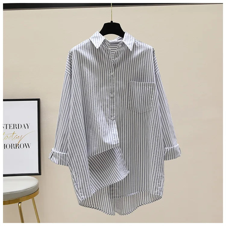 Striped Shirt Women Shirts Summer Autumn Fashion Female Office Lady Loose Blouse Long Sleeve Sun Protection Tops Casual Shirts