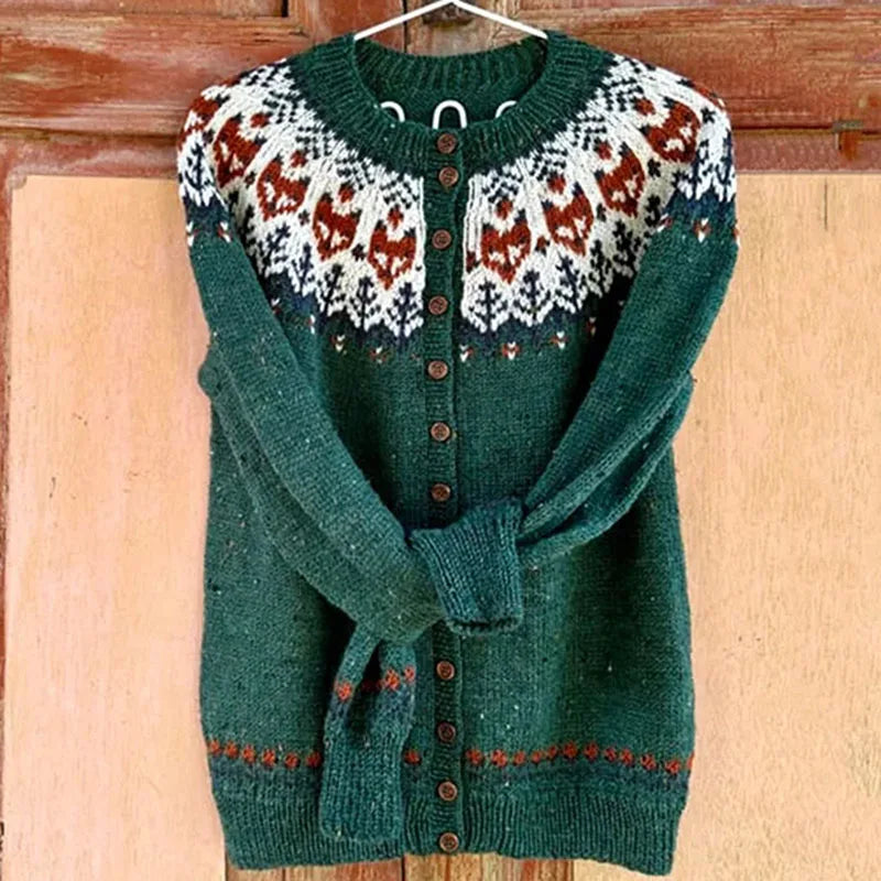 Vintage Knitting Long Sleeve Casual Green Striped Pullovers Women 2025 Winter Fashion Round Neck Ladies Loose Female Sweater Top