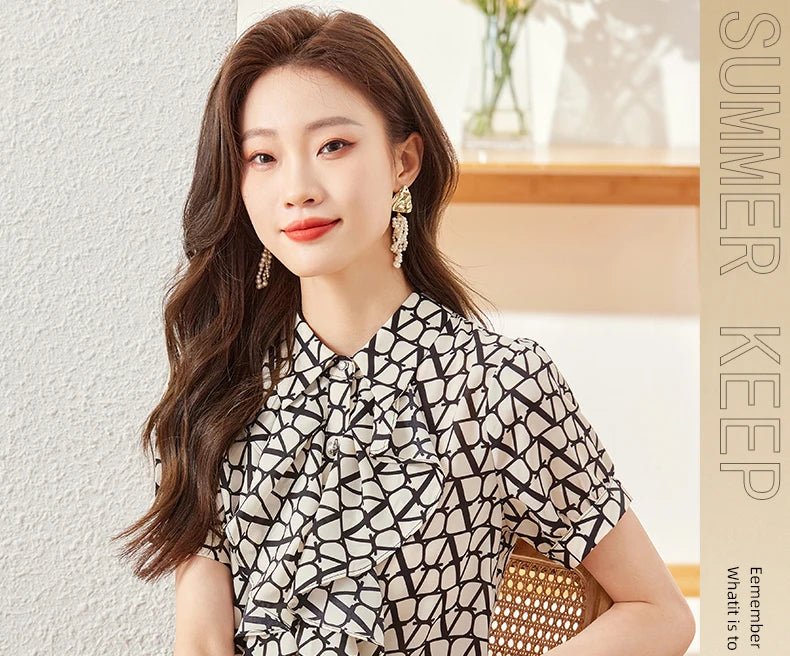 NAVIU Elegant Women Ruffles Shirt New Summer Temperament Short Sleeve Slim Chiffon Blouses Office Ladies Work Tops