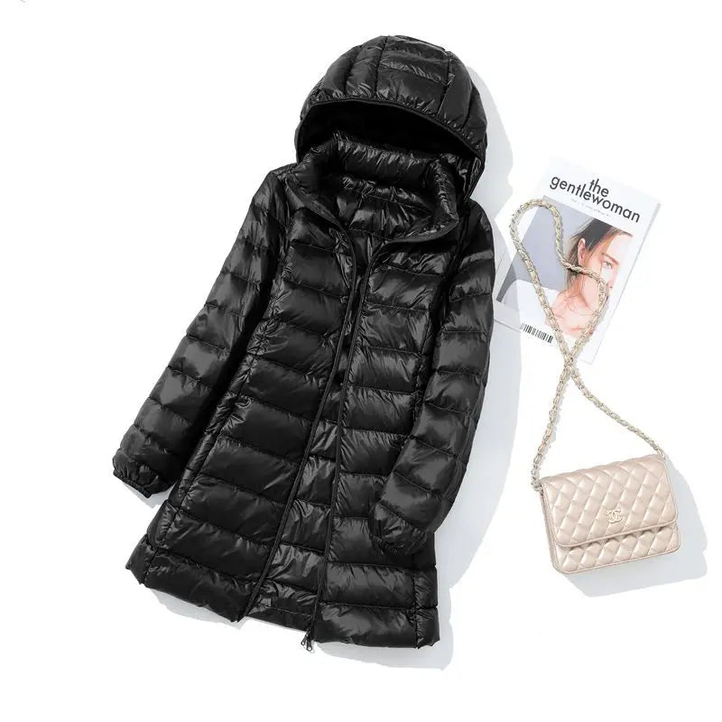 Plus Size Women's Autumn and Winter New Lightweight Down Jacket Women's Mid-length Korean-style Hooded Light Jacket Large Size