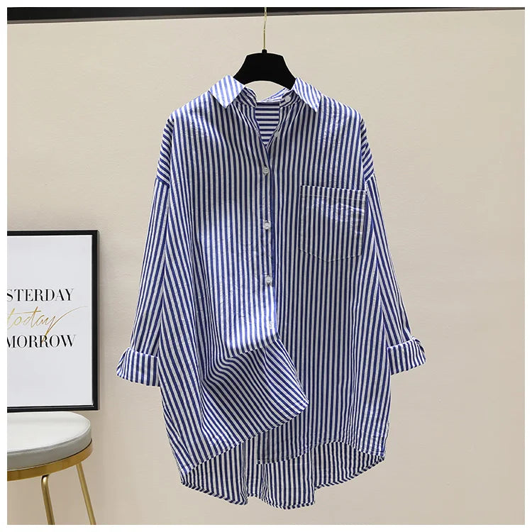 Striped Shirt Women Shirts Summer Autumn Fashion Female Office Lady Loose Blouse Long Sleeve Sun Protection Tops Casual Shirts