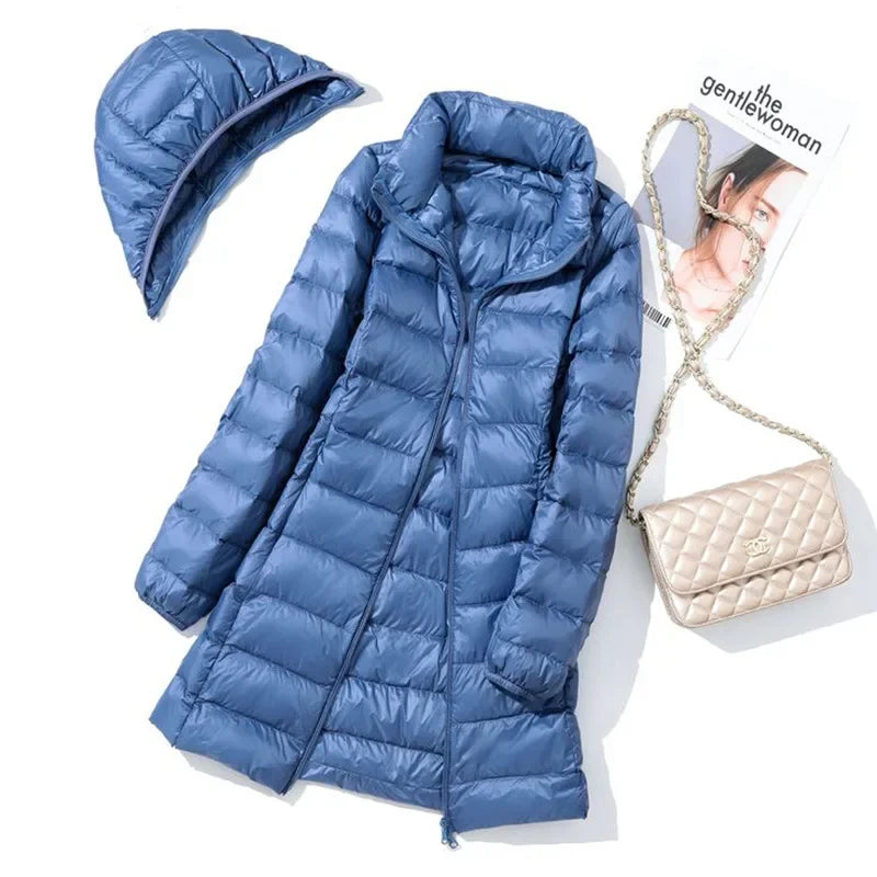 Plus Size Women's Autumn and Winter New Lightweight Down Jacket Women's Mid-length Korean-style Hooded Light Jacket Large Size