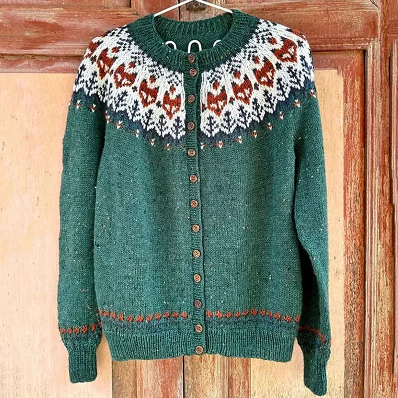 Vintage Knitting Long Sleeve Casual Green Striped Pullovers Women 2025 Winter Fashion Round Neck Ladies Loose Female Sweater Top