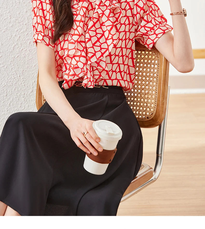 NAVIU Elegant Women Ruffles Shirt New Summer Temperament Short Sleeve Slim Chiffon Blouses Office Ladies Work Tops