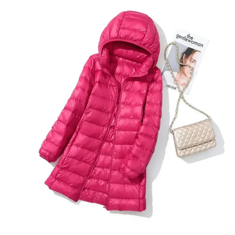 Plus Size Women's Autumn and Winter New Lightweight Down Jacket Women's Mid-length Korean-style Hooded Light Jacket Large Size