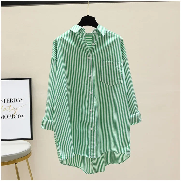 Striped Shirt Women Shirts Summer Autumn Fashion Female Office Lady Loose Blouse Long Sleeve Sun Protection Tops Casual Shirts