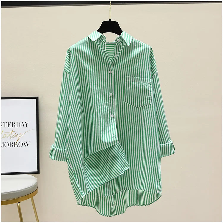 Striped Shirt Women Shirts Summer Autumn Fashion Female Office Lady Loose Blouse Long Sleeve Sun Protection Tops Casual Shirts