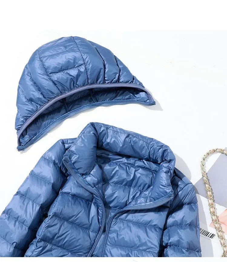 Plus Size Women's Autumn and Winter New Lightweight Down Jacket Women's Mid-length Korean-style Hooded Light Jacket Large Size