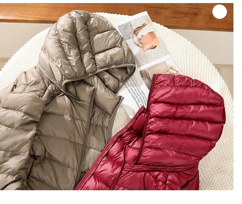 White Down Jacket Women's Mid-Length 2023 Winter New Detachable Hoody Slim Plus Size White Duck Down Coat