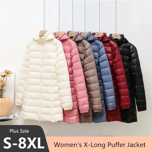 Plus Size Women's Autumn and Winter New Lightweight Down Jacket Women's Mid-length Korean-style Hooded Light Jacket Large Size