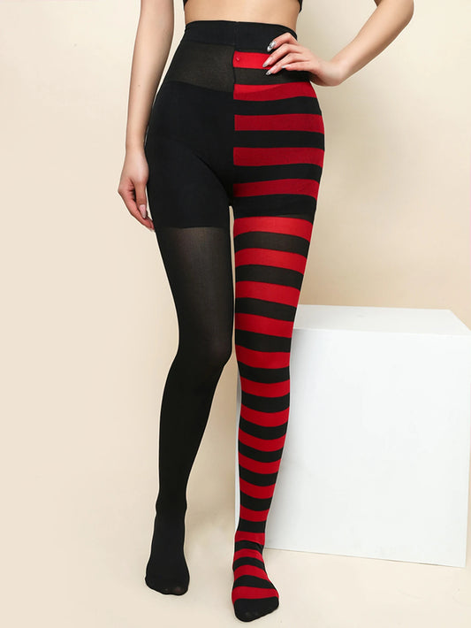 Summer Autumn Leggings 2025 Women's Chic Stripes Patchwork High Waist Fitting Slim Elasticity Basics Leggings