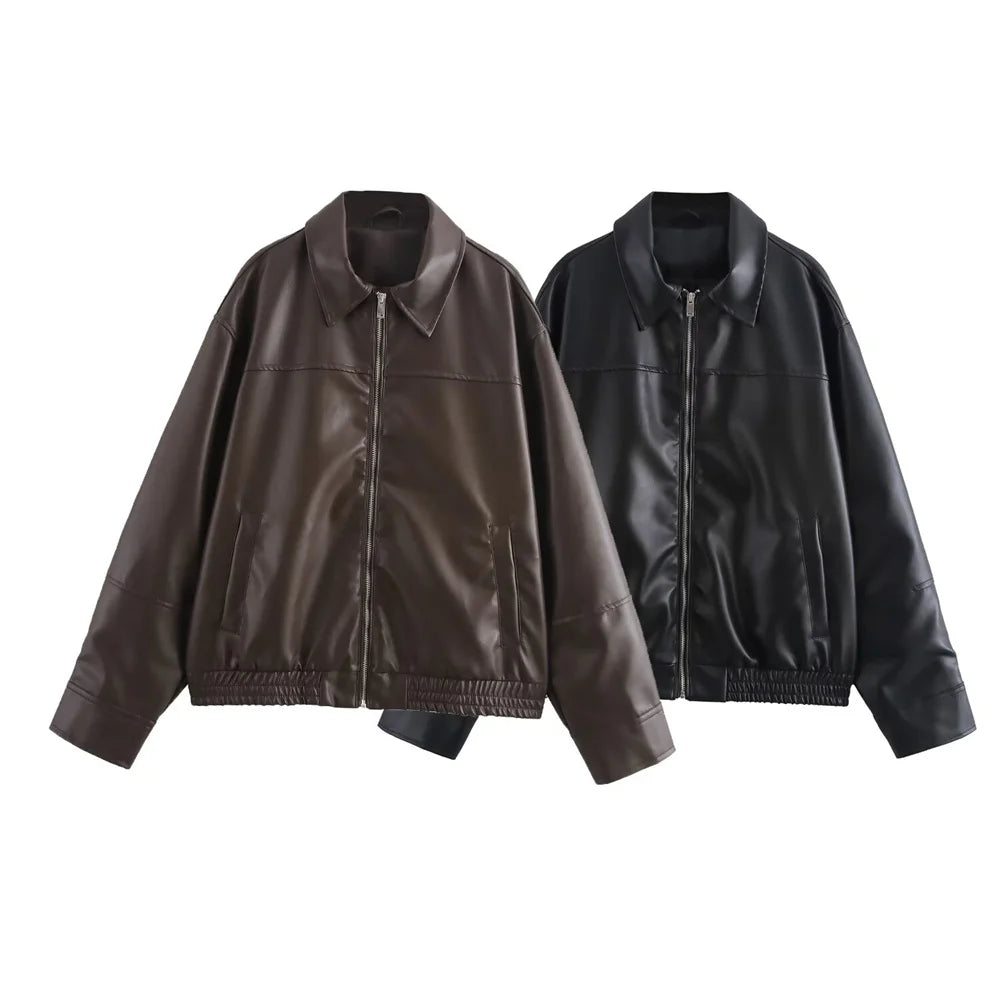 Blouson tendance en simili cuire -  Style décontracté et élégant