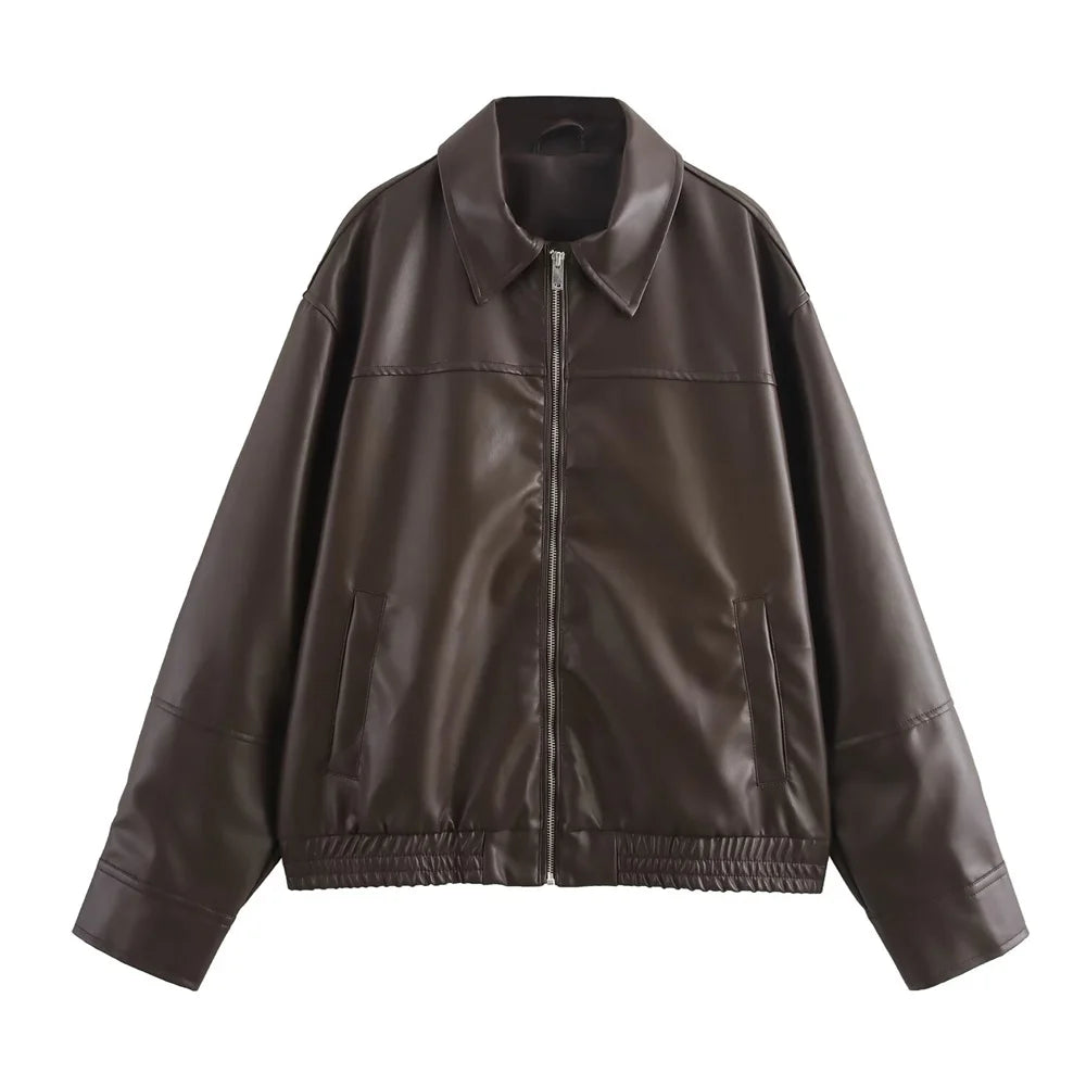Blouson tendance en simili cuire -  Style décontracté et élégant